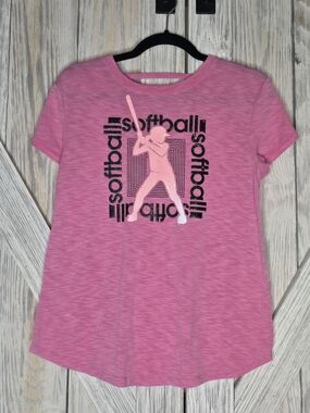 Girls Softball Shirt Justice Active Pink Graphic Tee Size 14 Athletic Sports